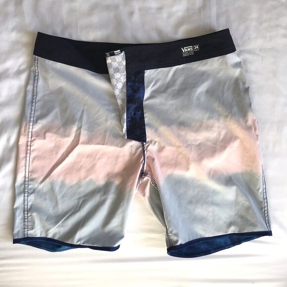 VANS Board Swim Shorts Men 34 Swimming Trunks Blue Orange Ombre Casual EUC - Picture 8 of 13